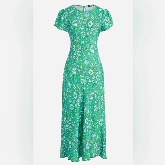 J. Crew Gwyneth Cupro-blend green floral slip dress in size 00 - Picture 1 of 4